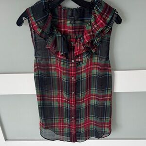 J. Crew Multicolor Plaid Ruffle Blouse
